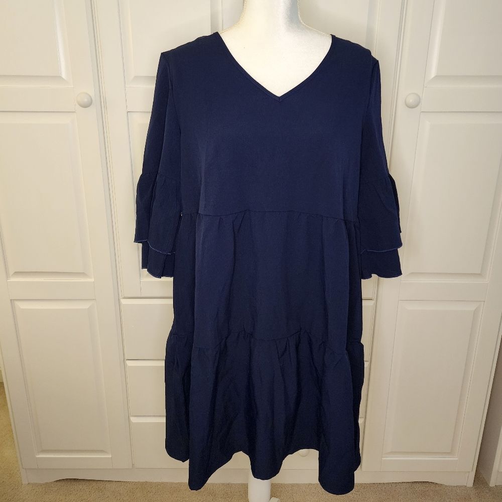 New Navy XL Dress with Bell Sleeves